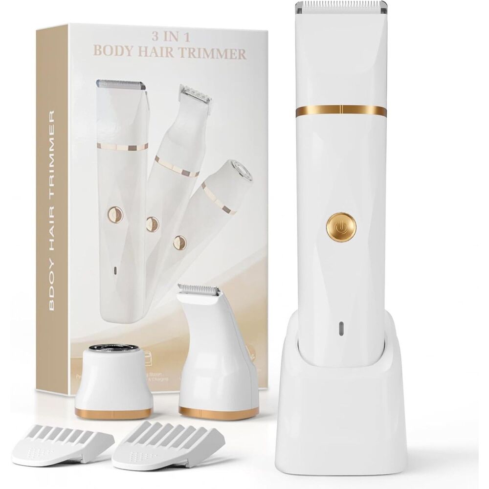 3-in-1 Waterproof Bikini Trimmer with Charging Dock, White
